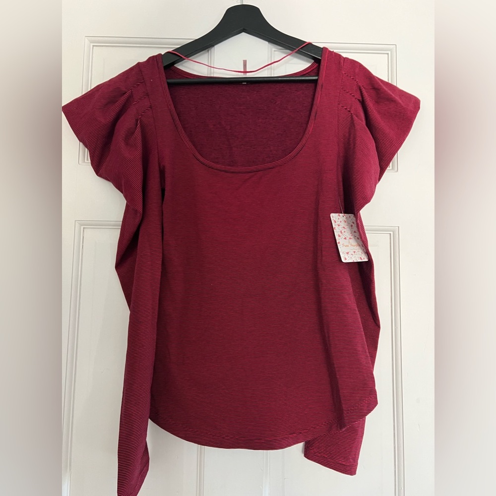 Free People Penelope Tee Puff Long Sleeve in Red